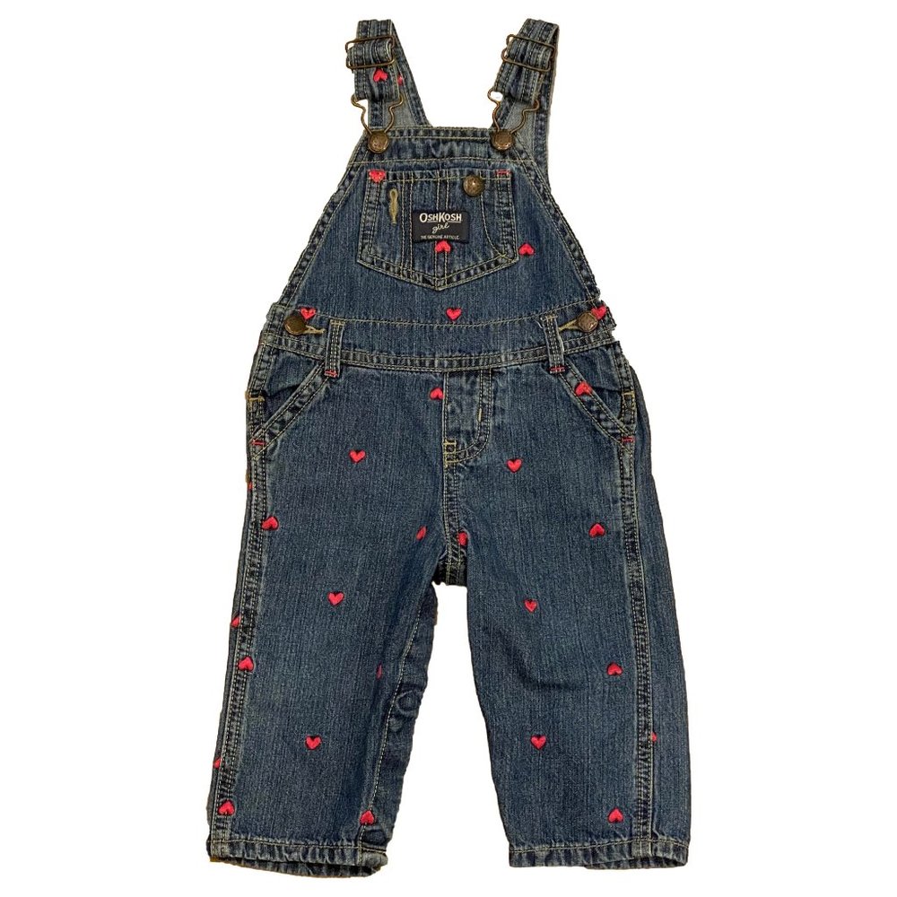 Oshkosh B'Gosh Vestbak Pink Heart Pattern Baby Girl Overalls 9 Months
